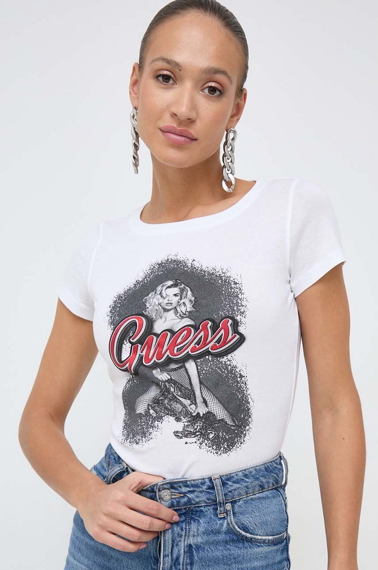 Guess t-shirt bawełniany damski kolor biały W4RI56 JA914