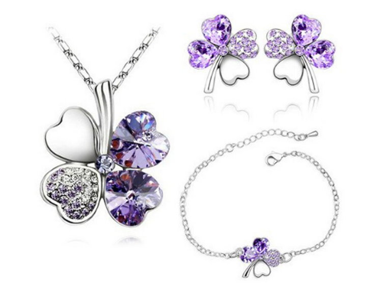 Komplet biżuterii koniczynki fioletowe prezent
