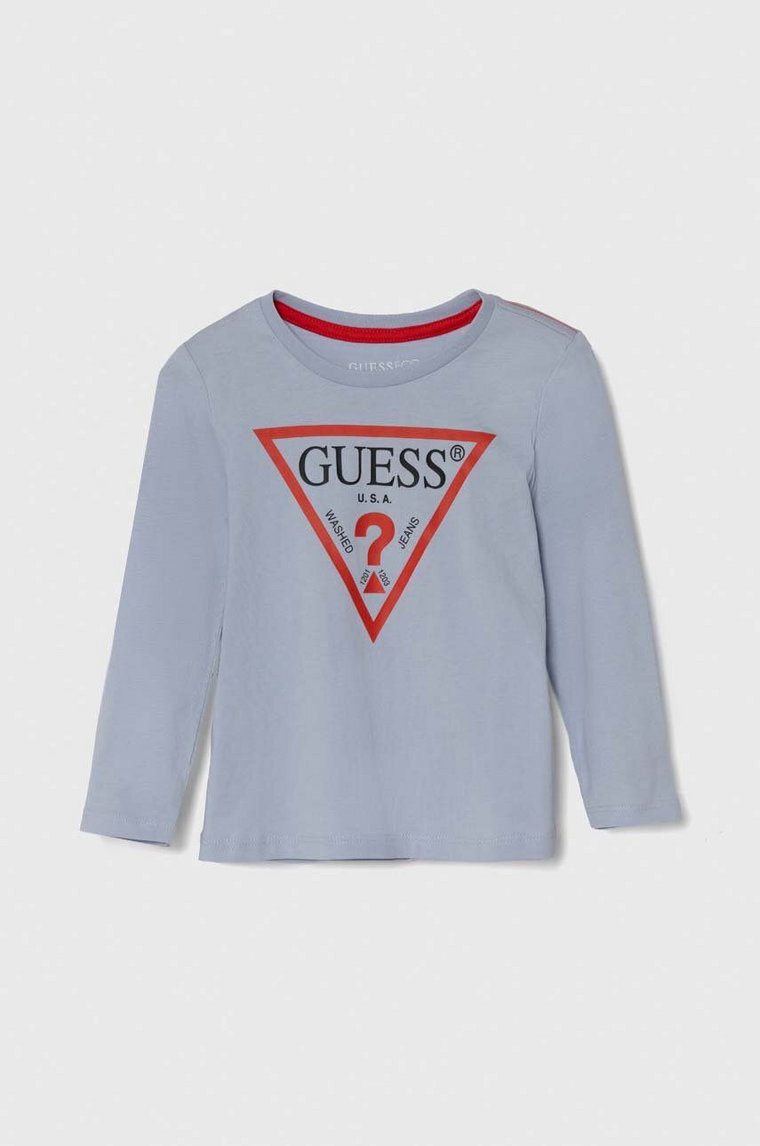 Guess longsleeve bawełniany dziecięcy kolor niebieski z nadrukiem