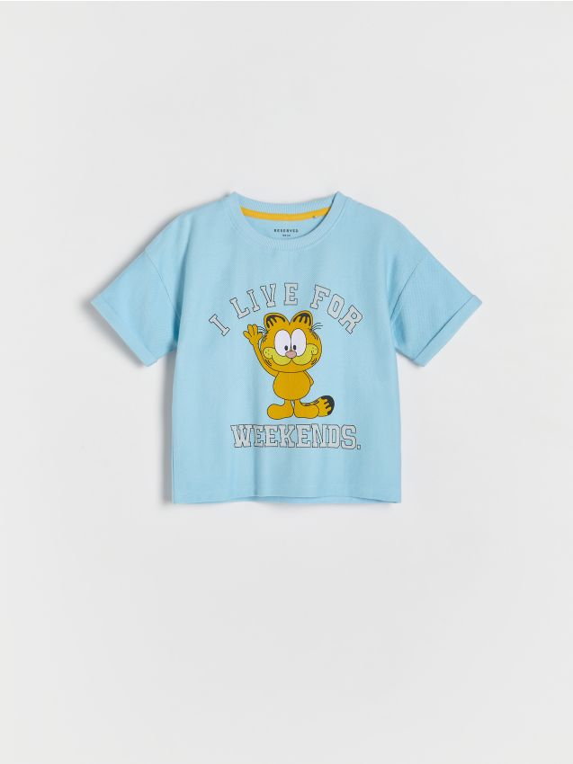 Reserved - T-shirt oversize Garfield - jasnoniebieski