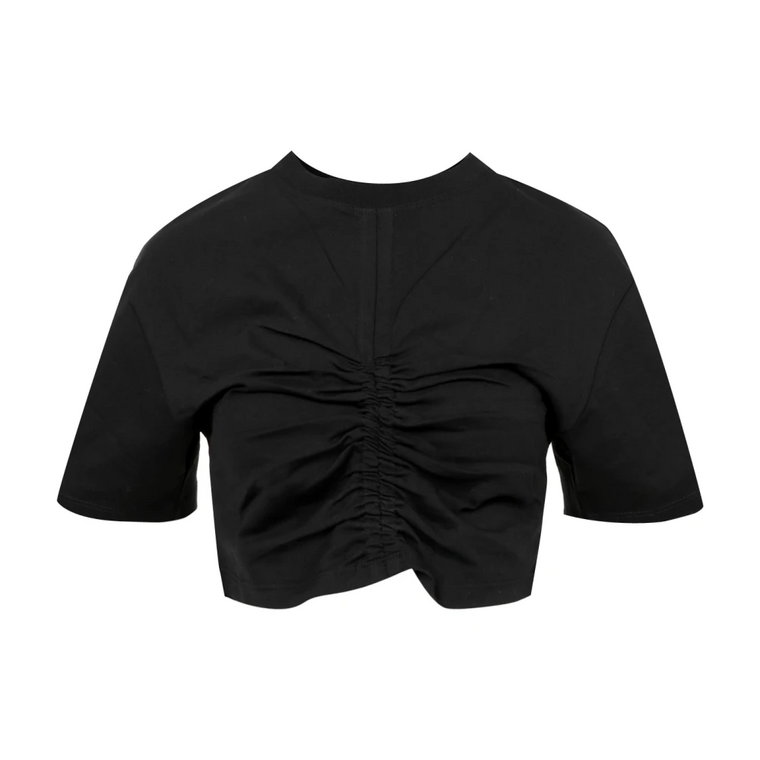 Czarna Bawełniana T-shirt z okrągłym dekoltem Semicouture