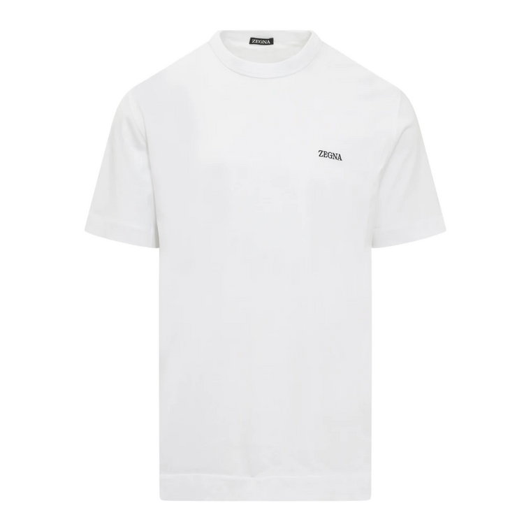 Biała T-shirt z Okrągłym Dekoltem i Haftowanym Logo Ermenegildo Zegna