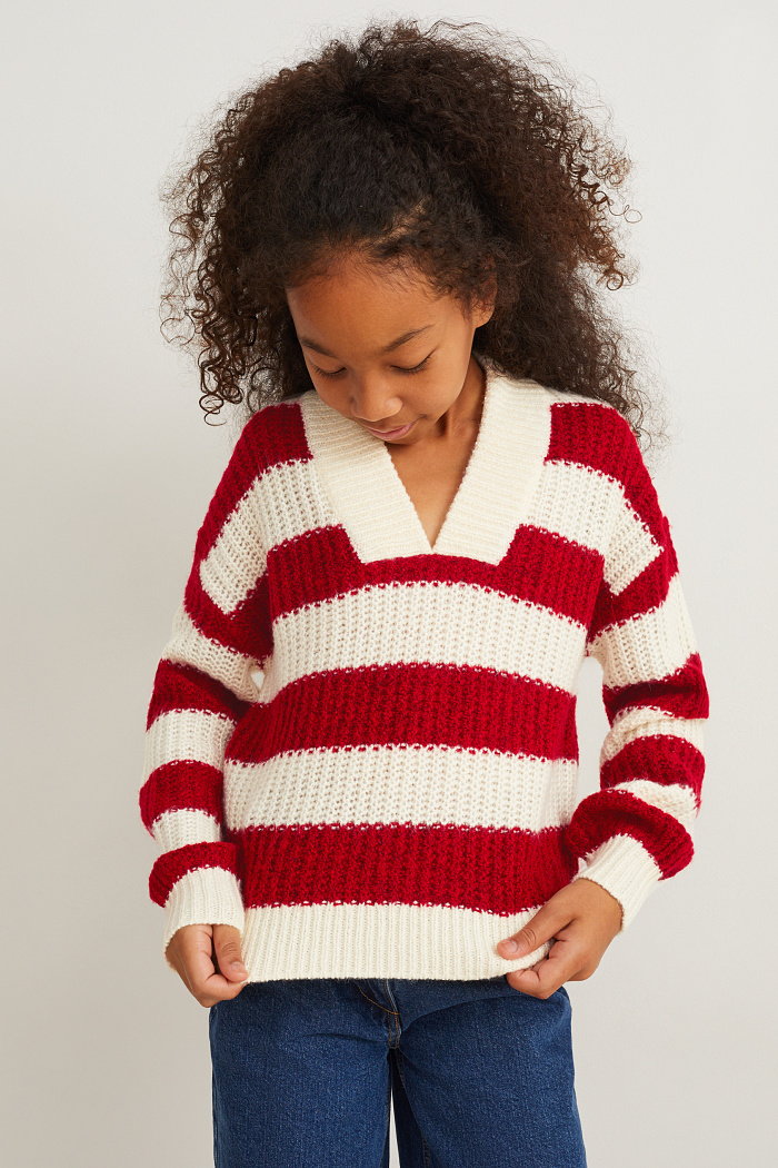 C&A Sweter-w paski, Czerwony, Rozmiar: 152
