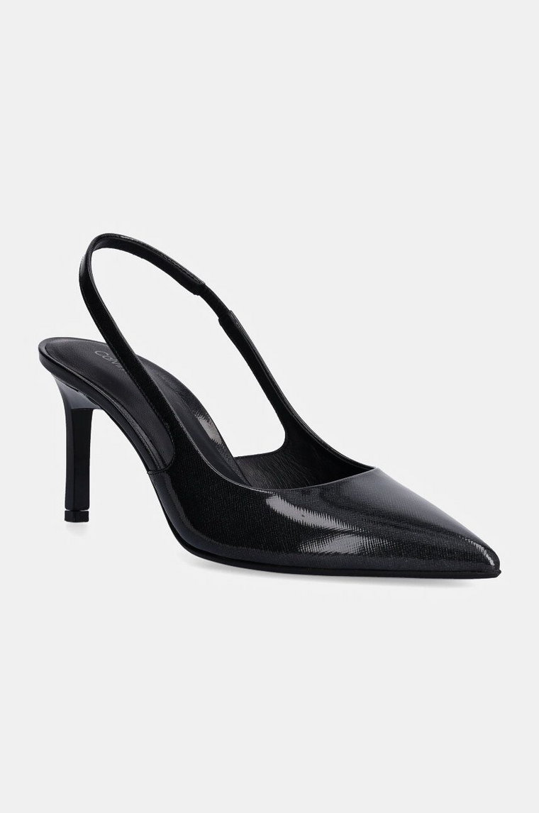 Calvin Klein szpilki skórzane HEEL SLINGBACK PUMP 70 SAFF LTH kolor czarny HW0HW02068