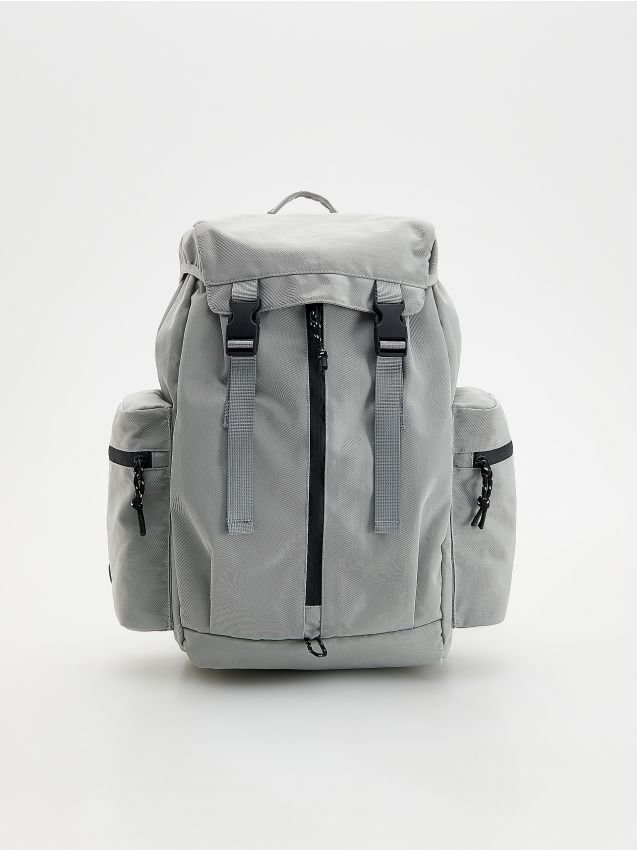 Reserved - Pojemny plecak z kieszeniami - jasnoszary