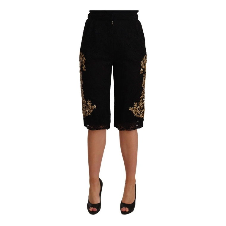 Black Lace Gold Baroque Special Piece Shorts Dolce & Gabbana