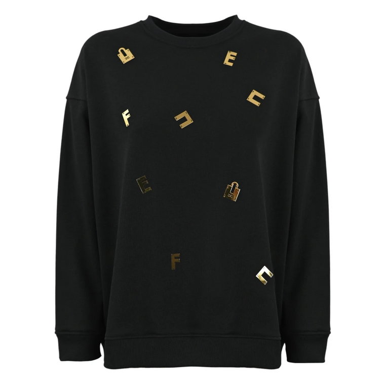 Czarny sweter dla kobiet z logo złoconym metalem Elisabetta Franchi
