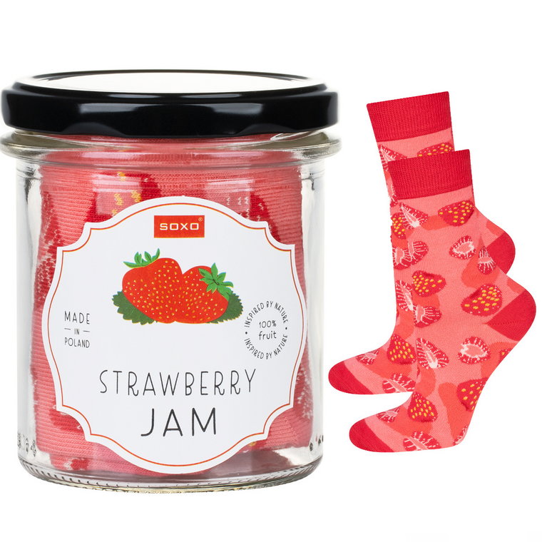 Skarpetki damskie różowe SOXO strawberry jam w słoiku