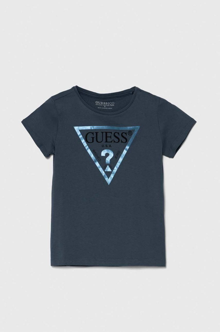Guess t-shirt bawełniany dziecięcy kolor niebieski