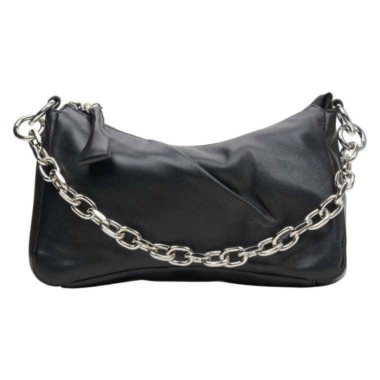 Women's Black Chain Strap Baguette Bag made of Genuine Leather Estro Er00113720 Estro