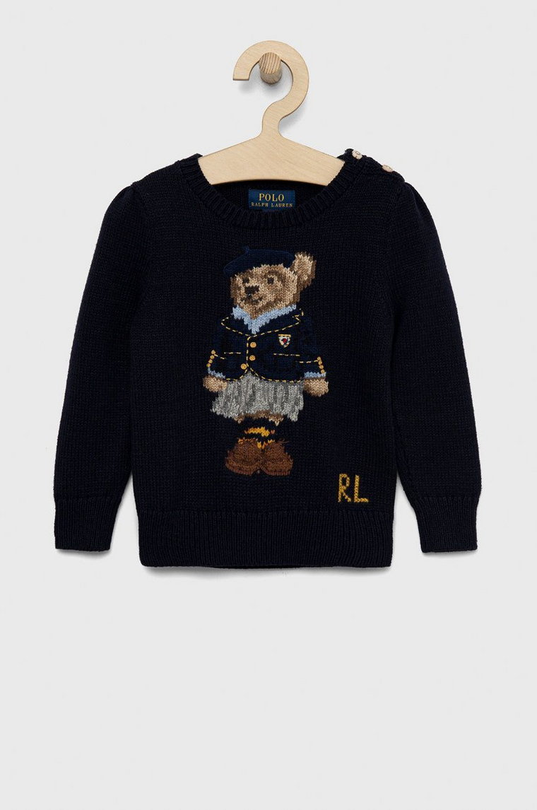 Polo Ralph Lauren sweter z domieszką wełny dziecięcy kolor granatowy lekki