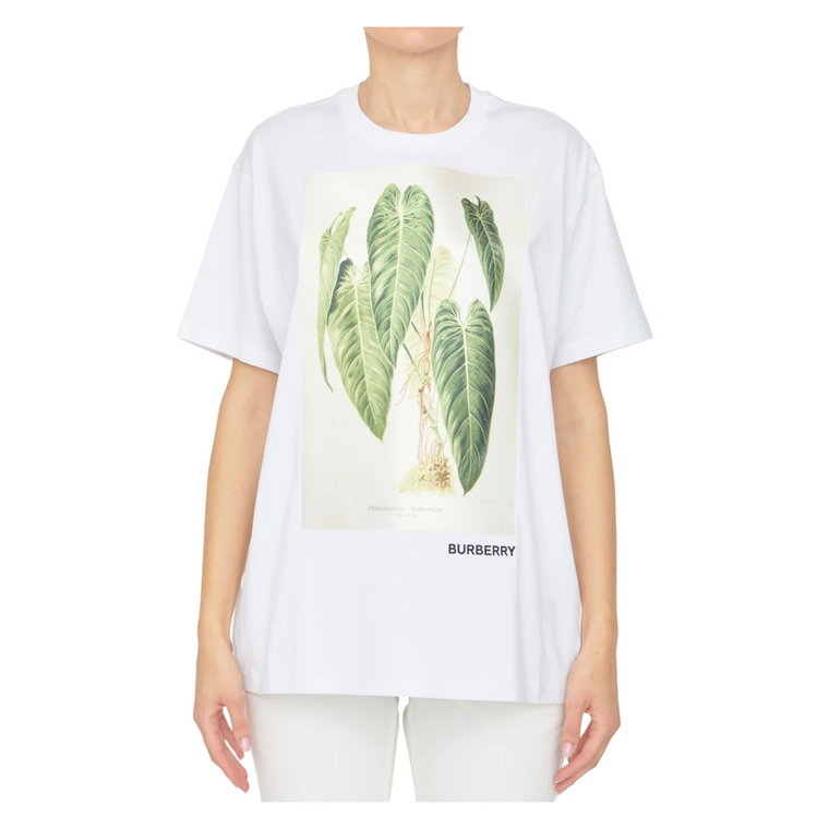 Oversize T-Shirt z Botanicznym Wzorem Burberry