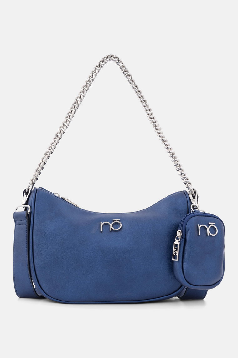 Niebieska torebka na ramię z portmonetką na łańcuszku