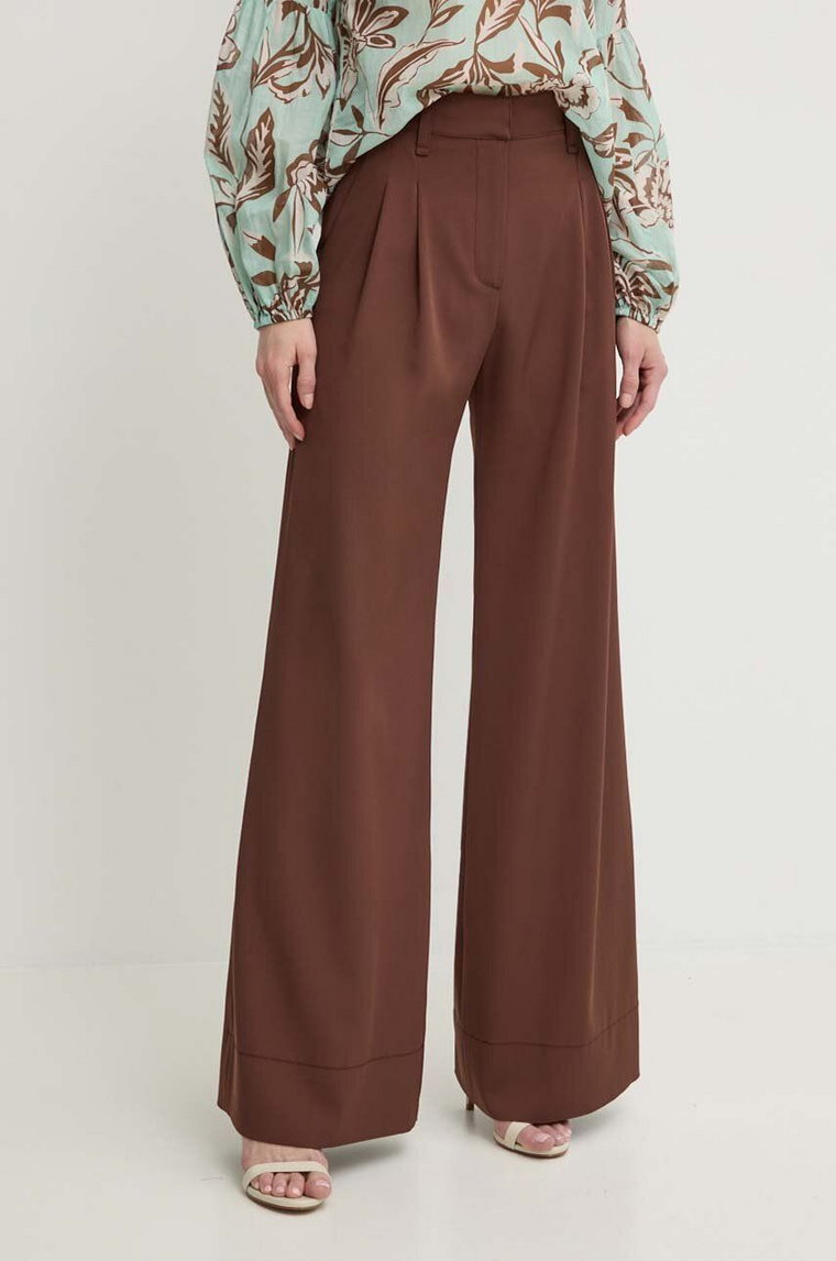 Aniye By spodnie damskie kolor brązowy szerokie high waist 185039