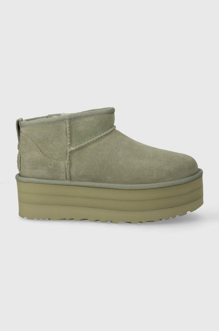 UGG śniegowce zamszowe Classic Ultra Mini Platform kolor zielony 1135092