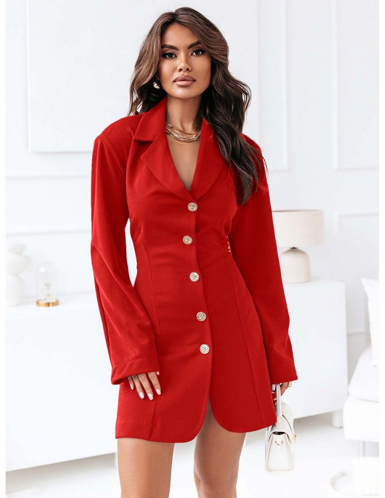 Garniturowa sukienka z ozdobnymi guzikami DONAY - czerwona