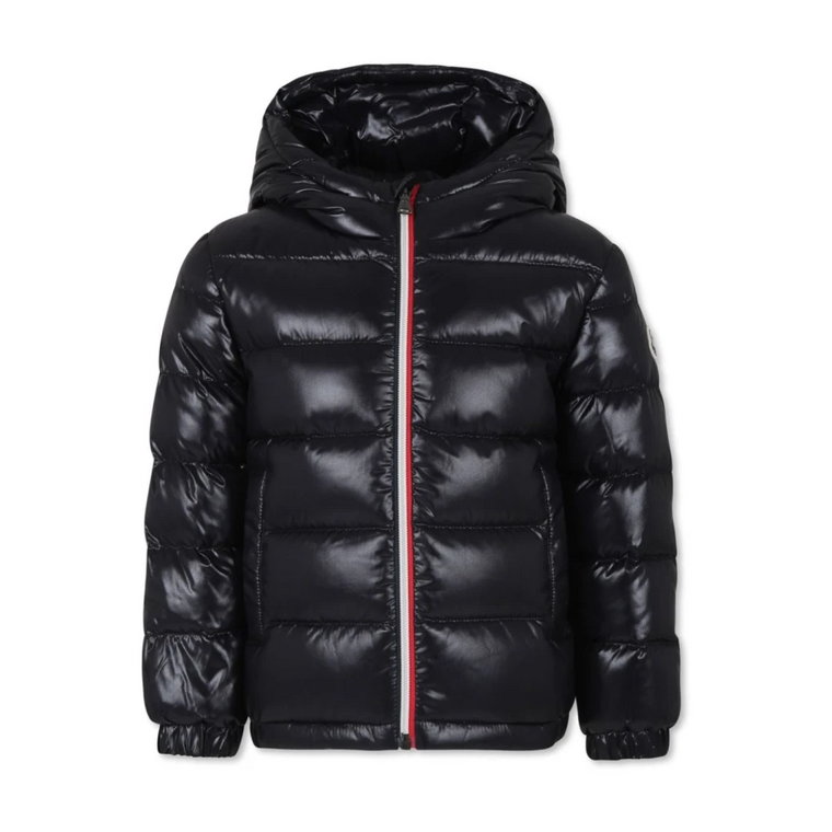 Czarny Pikowany Puchowy Płaszcz z Logo Moncler