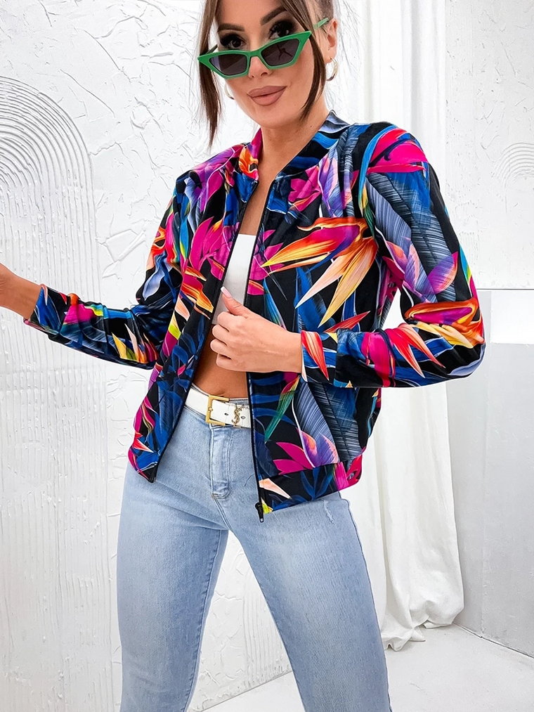 Welurowa bluza typu bomber czarna-wielokolorowa (707S)