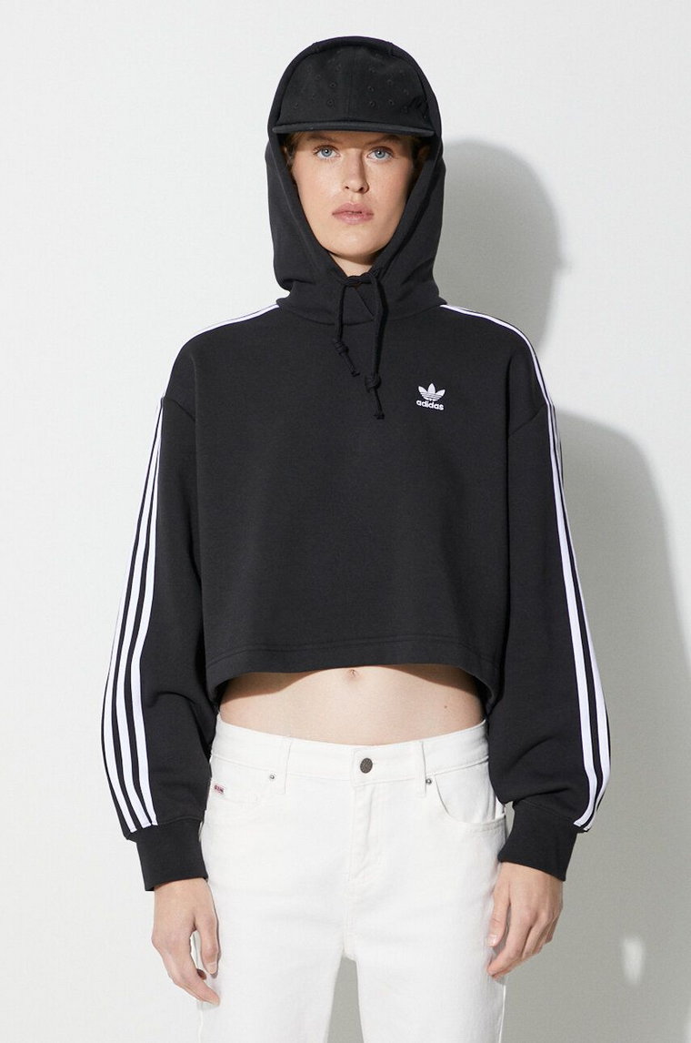 adidas Originals bluza Adicolor Classics Crop Hoodie IB7388 damska kolor czarny z kapturem z aplikacją