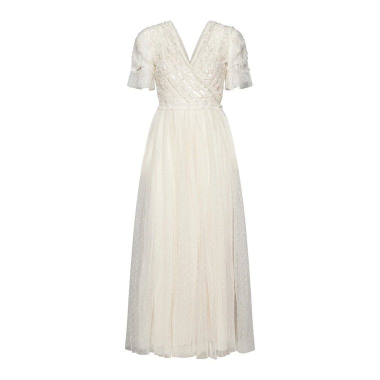 Biała Sukienka z Cekinami Needle & Thread