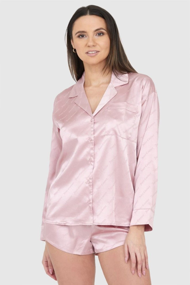 JUICY COUTURE Różowa satynowa koszula piżamowa w logo