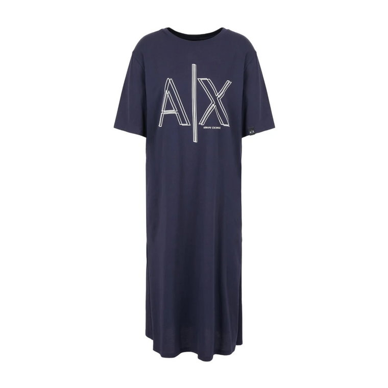 Niebieska Sukienka z Logo w Stylu Midi Armani Exchange