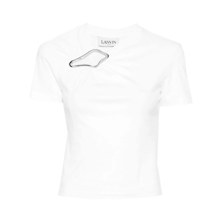 Biała Bawełniana Koszulka z Metalicznym Detalem Lanvin