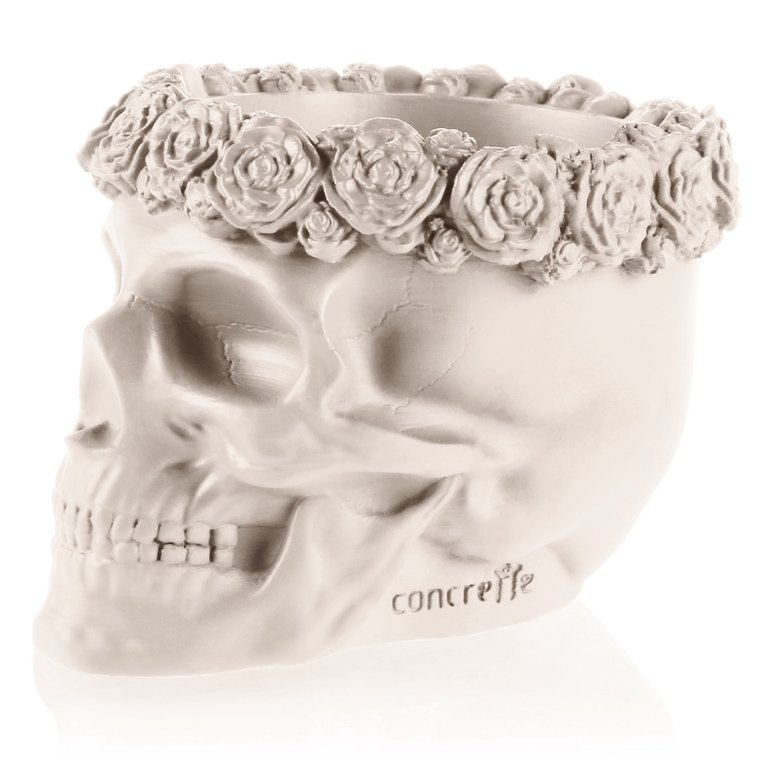 Donica Skull Flowers Light Beige Poli  11 Cm