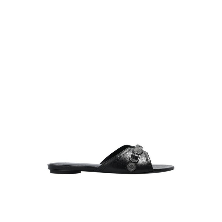 Sliders, Czarne Sandały z Dekoracyjnym Paskiem i Metalowymi Akcesoriami Balenciaga