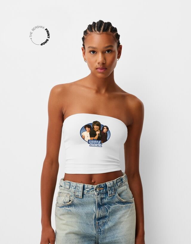 Bershka Camp Rock  Top Bandeau Kobieta Xs Biały