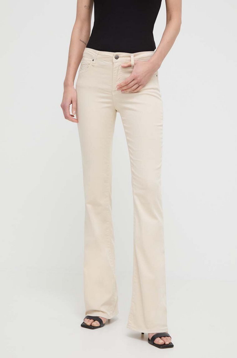 Armani Exchange spodnie damskie kolor beżowy dzwony high waist 3DYJ65 Y2VLZ