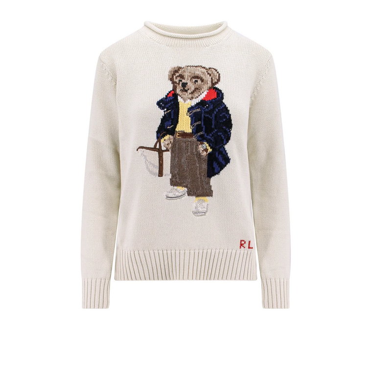 Beżowy Sweter z Przodem Teddy Ralph Lauren