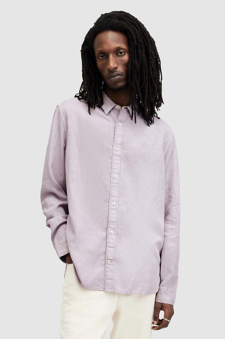 AllSaints koszula z lnem LAGUNA LS SHIRT kolor różowy relaxed z kołnierzykiem button-down MS540Z