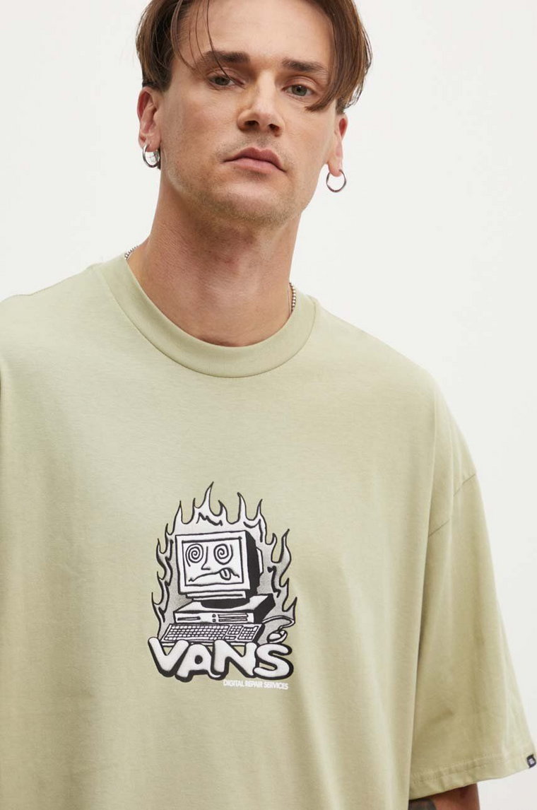 Vans t-shirt bawełniany męski kolor zielony z nadrukiem VN000HFKD3Z1