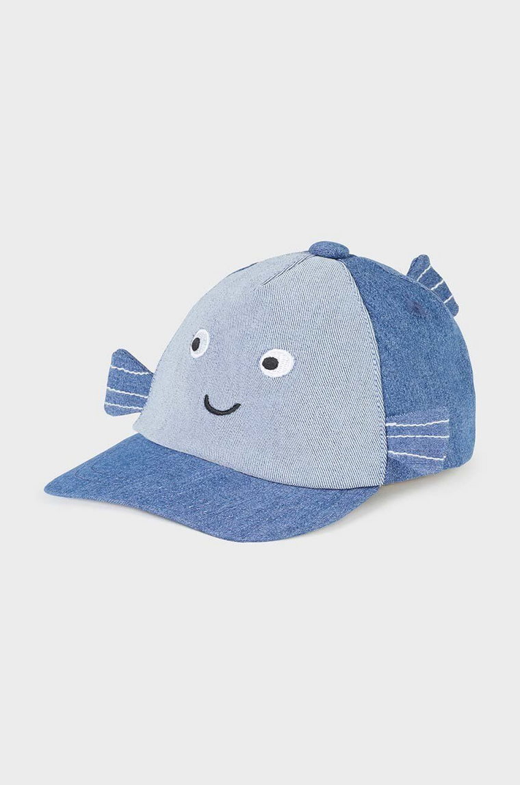 Mayoral Newborn czapka z daszkiem bawełniana dziecięca kolor niebieski z nadrukiem