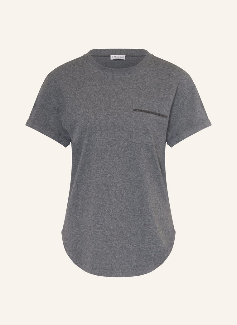 Brunello Cucinelli T-Shirt Z Obszyciem Ozdobnymi Kamykami grau