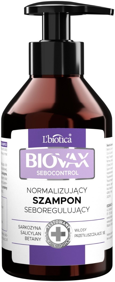 Biovax Sebocontrol normalizujący Szampon seboregulujący do włosów 200 ml