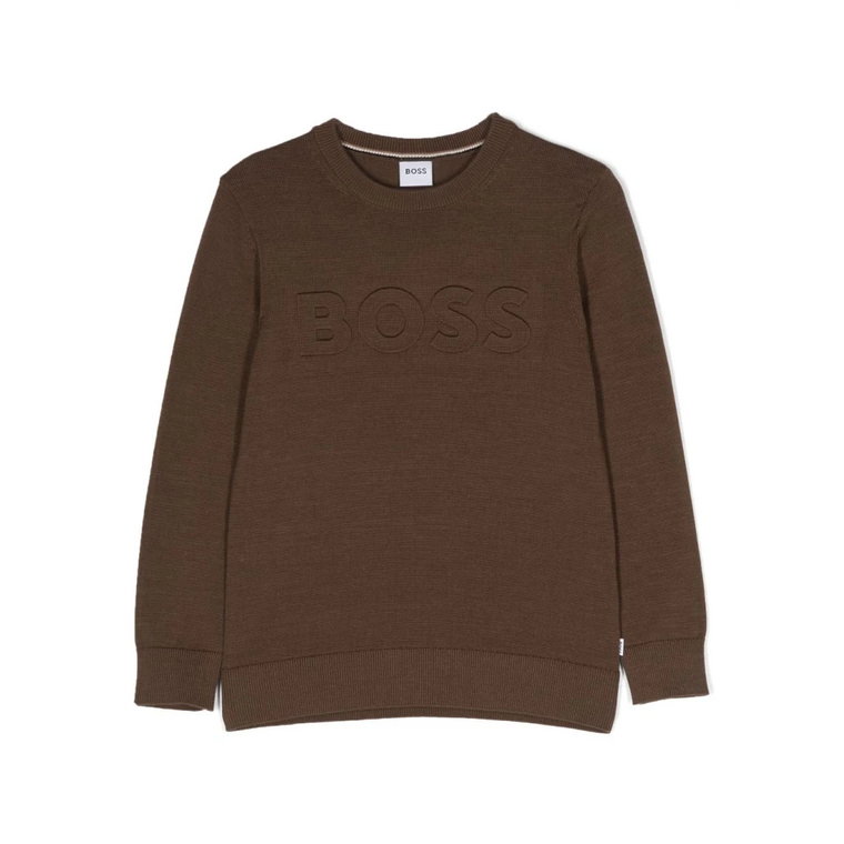 Brązowe Swetry z wytłoczonym logo Hugo Boss