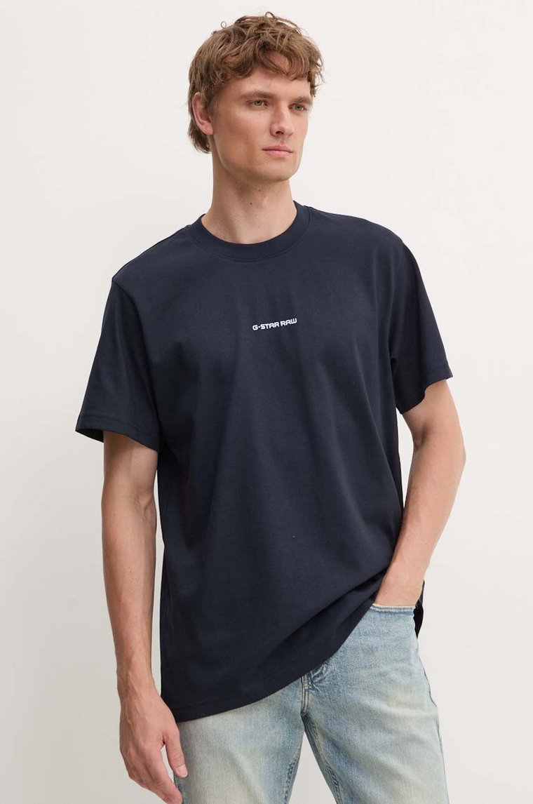 G-Star Raw t-shirt bawełniany męski kolor granatowy z aplikacją D25677-C336