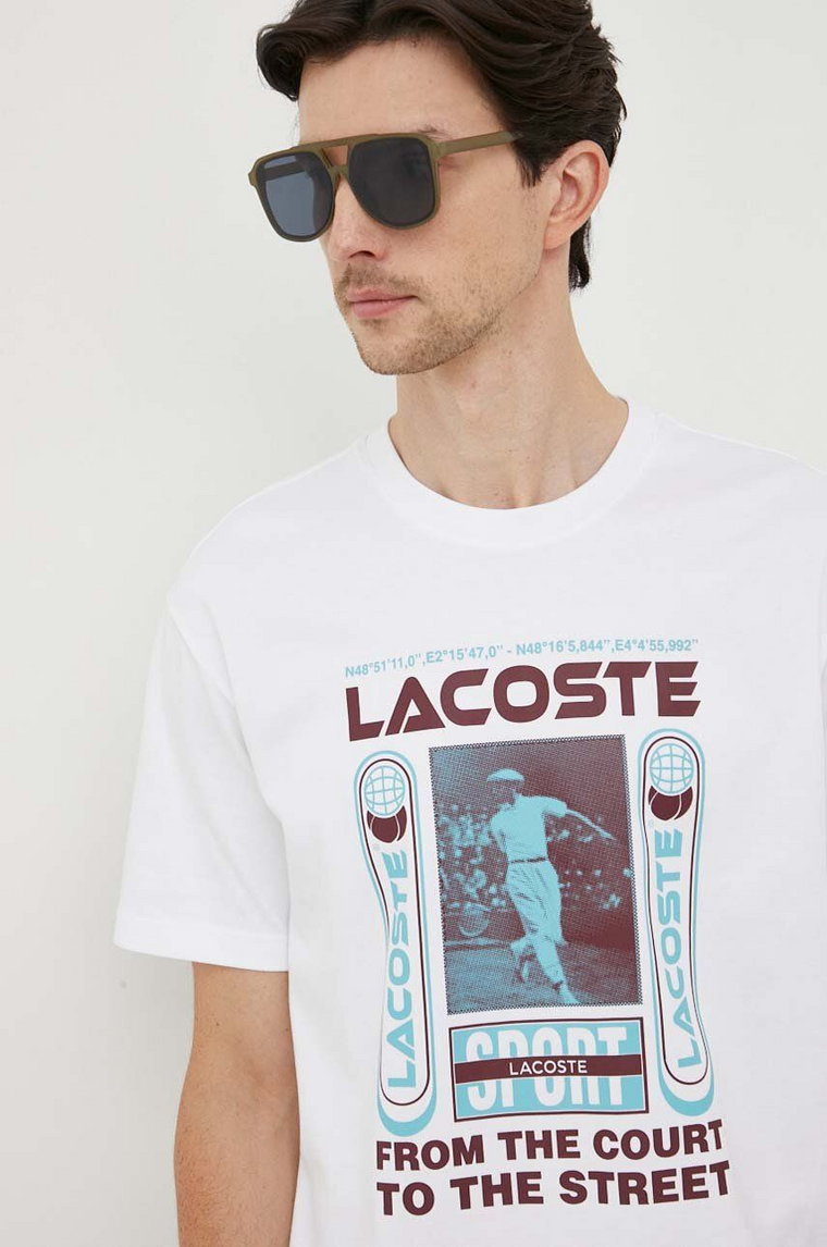 Lacoste t-shirt bawełniany kolor biały z nadrukiem