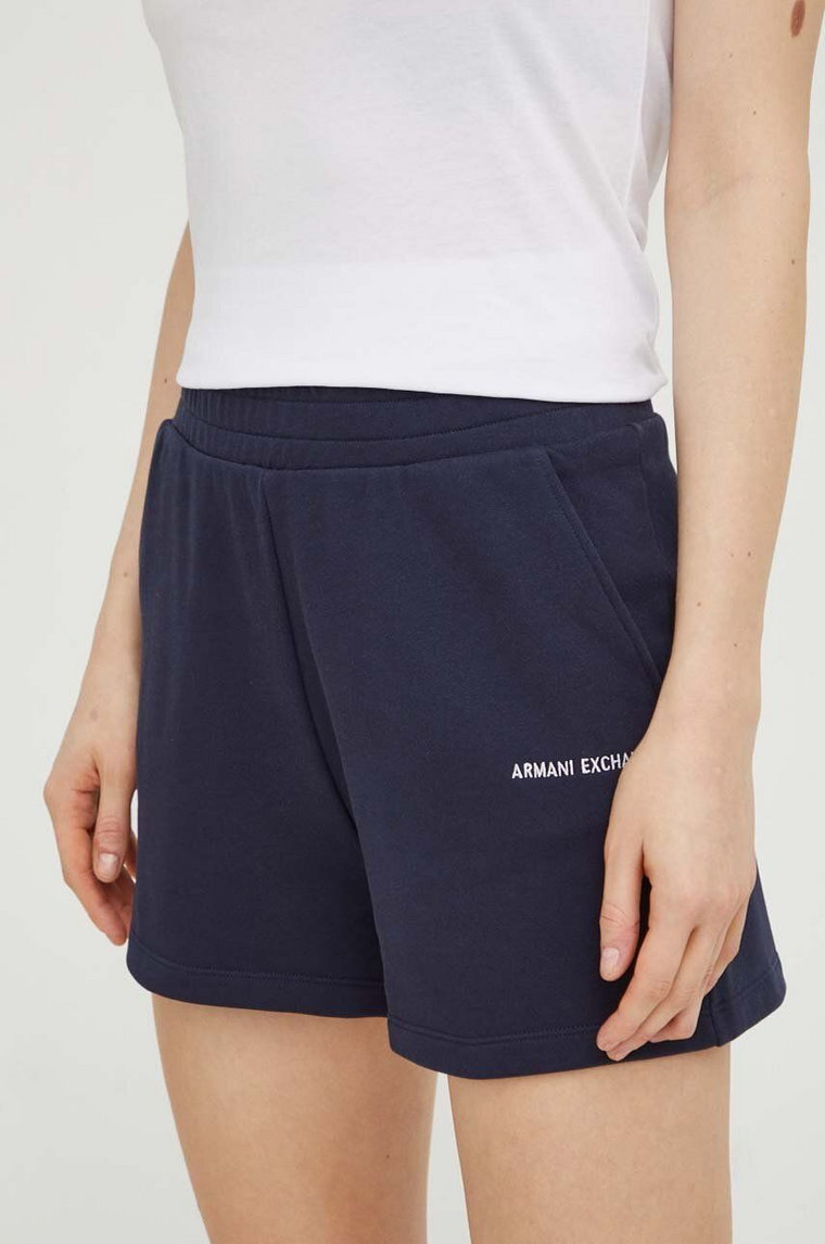 Armani Exchange szorty bawełniane kolor granatowy gładkie high waist 3DYS72 YJDBZ