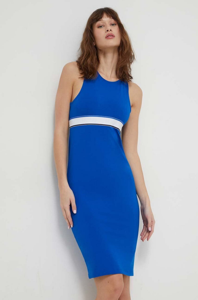 Hugo Blue sukienka kolor niebieski mini dopasowana