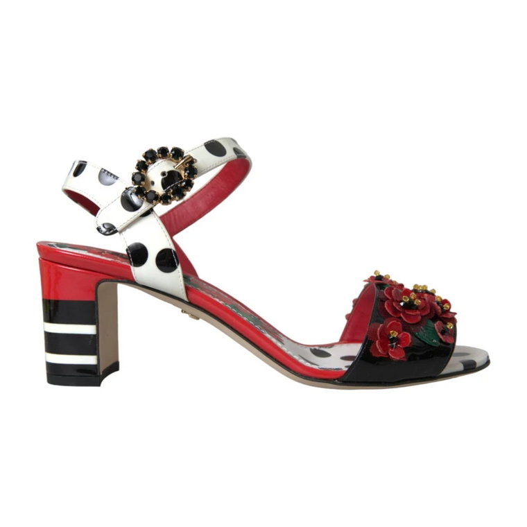 Kryształowe Kwiatowe Skórzane Sandały Dolce & Gabbana