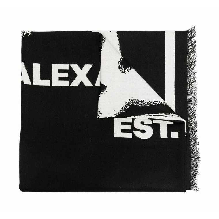 Czarny Wełniany Szalik dla Mężczyzn - Stylowy i Ciepły Alexander McQueen