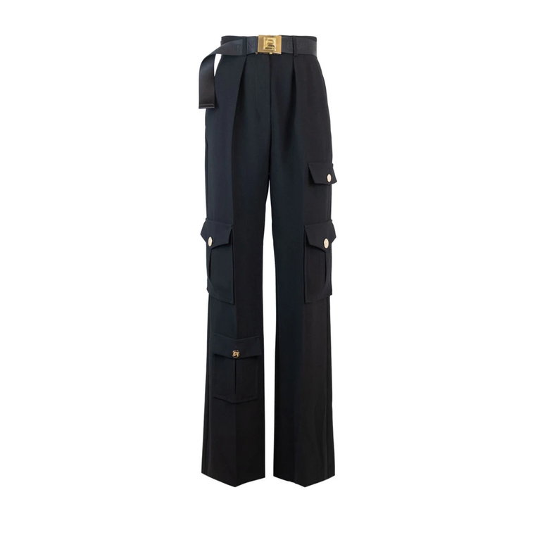 Czarne spodnie z złotymi metalowymi detalami Elisabetta Franchi