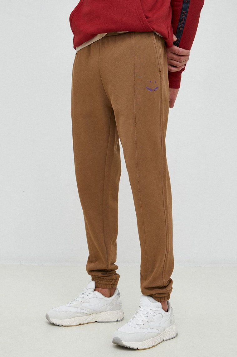 PS Paul Smith spodnie dresowe bawełniane męskie kolor brązowy z aplikacją