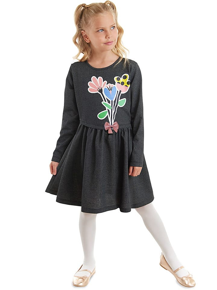 Denokids Sukienka "Flower Bouquet" w kolorze antracytowym