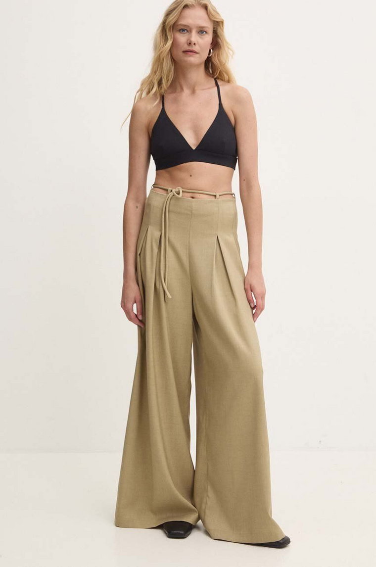 Answear Lab spodnie damskie kolor zielony szerokie high waist