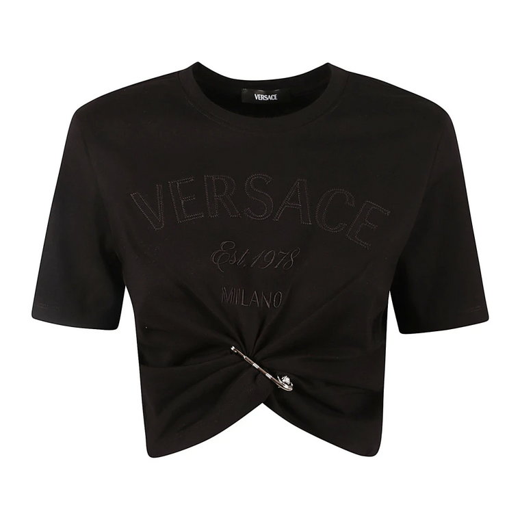 Czarne koszulki i pola z logo Versace Milano Versace
