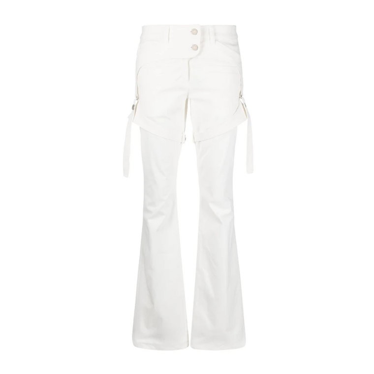 Białe Spodnie Bootcut z Paskami Courrèges